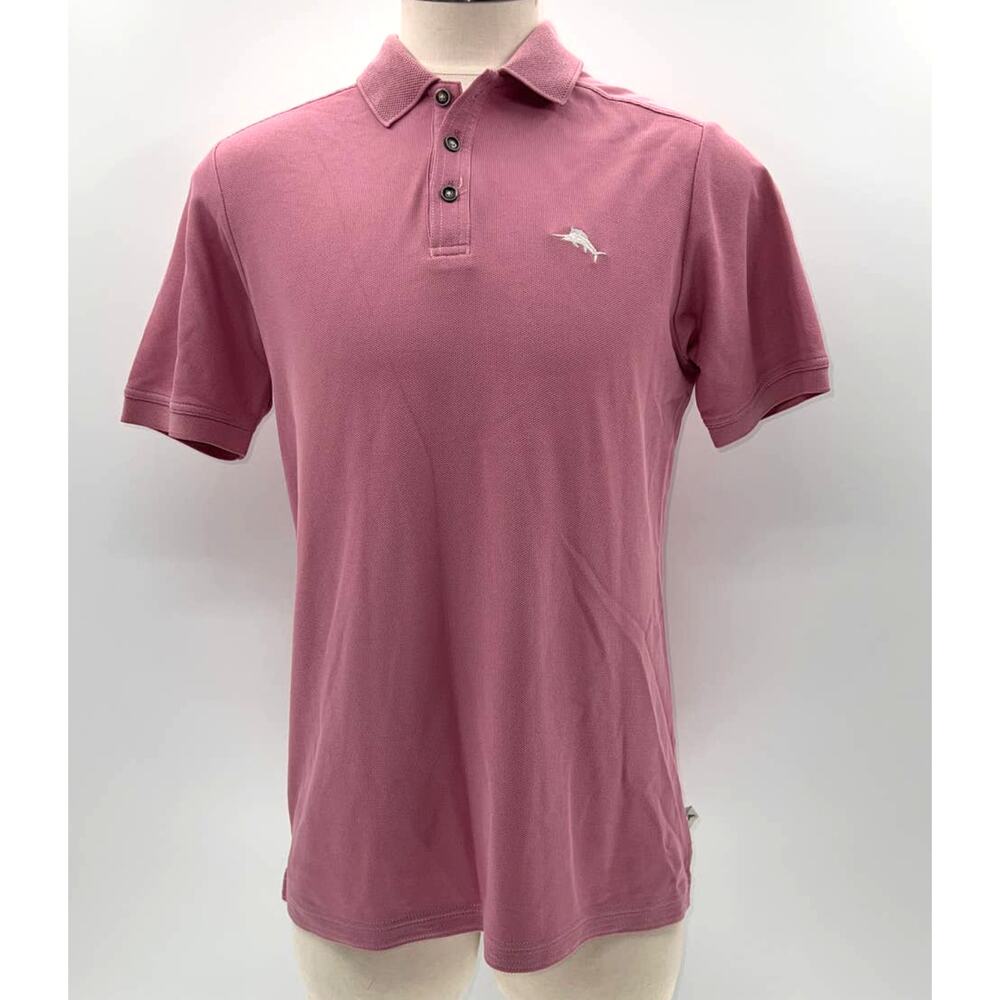 Tommy Bahama Supima Pink With White Logo Short Sleeve Polo- S